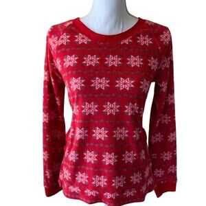 Red & White Fuzzy Snowflake Ugly Holiday Christmas Sweater Front Pockets Small